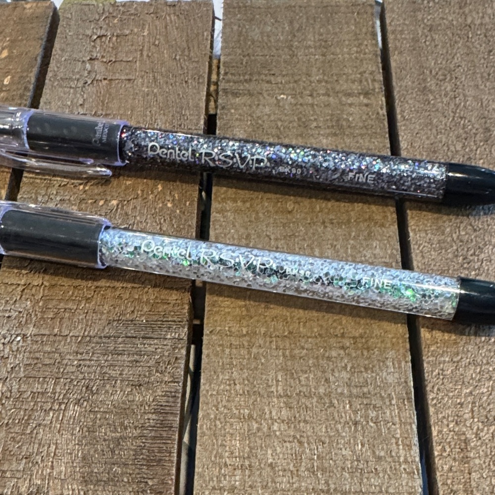 Pentel R.S.V.P. Glitter Ink Gel Pens - Black Ink, Sparkle Barrels (2 Pack)